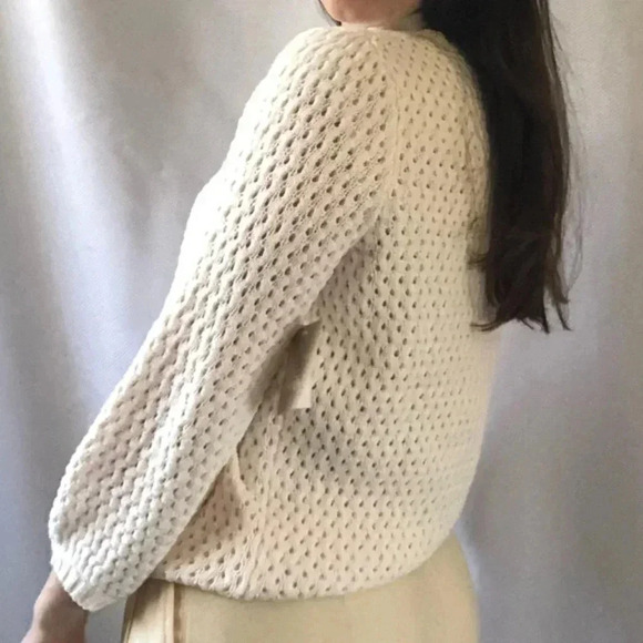 14th & Union Cream Lightweight Crochet Woven Sweater S Petite NWT - Picture 3 of 8